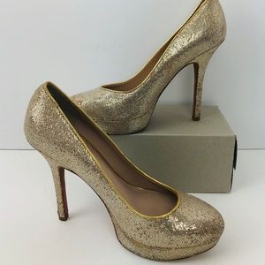 JOAN & DAVID Gold Glitter High Heel Platform Stiletto Evening Bridal 7M